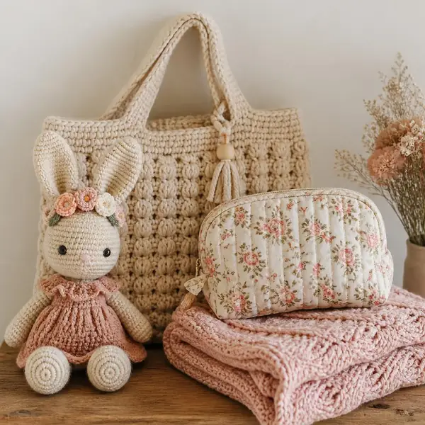 Almohadones tejidos a crochet en tonos crema