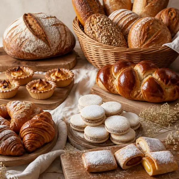 Panes y pastelería artesanal recién horneados